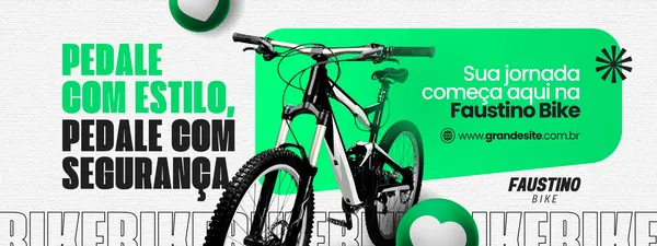 Banner horizontal moderno para loja de bicicletas, com fundo texturizado em branco e detalhes em verde vibrante e preto. Uma bicicleta de montanha em destaque, com o slogan 'Pedale com estilo, pedale com segurança' em fontes ousadas.