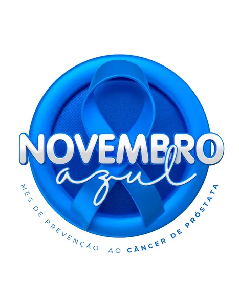 Template de post para redes sociais com o tema Novembro Azul. Apresenta um círculo azul vibrante com uma fita de conscientização ao câncer de próstata no centro. O texto 'Novembro Azul' em destaque, com a frase 'Mês de Prevenção ao Câncer de Próstata' ao redor.
