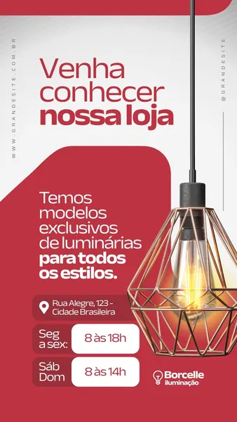 Nosso Endereço Loja De Iluminação Moderno Vermelho E Branco Story Do Instagram