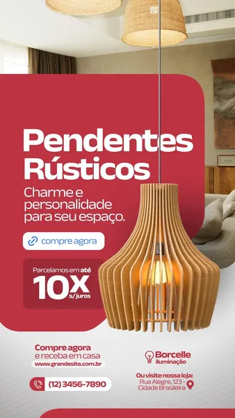 Pendentes Rústicos Loja De Iluminação Moderno Vermelho E Branco Story Do Instagram
