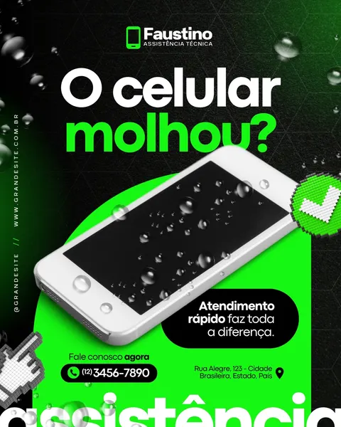 Reparo Em Celular Molhado Assistência Técnica Moderno Preto E Verde Post Para Instagram