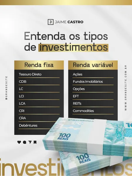 Tipos De Investimentos Renda Fixa E Variável Assessor De Investimentos Moderno Preto E Dourado Post Para Instagram