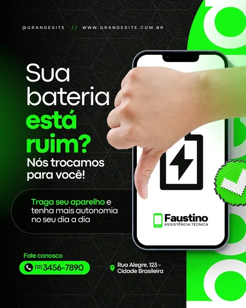 Troca de Bateria Em Smartphone Assistência Técnica Moderno Preto E Verde Post Para Instagram
