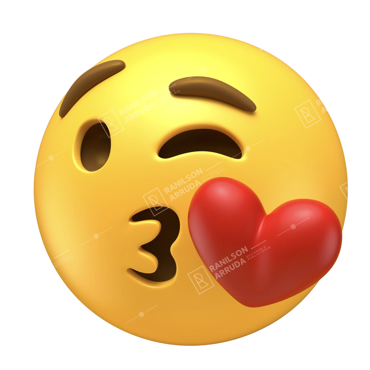 Emoji 3D Beijo com Coração Vermelho